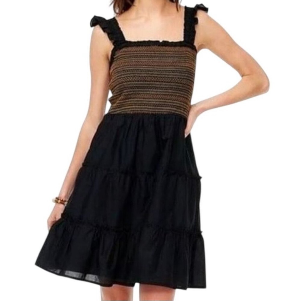 J. Crew Brown and Black Smocked Mini Sundress